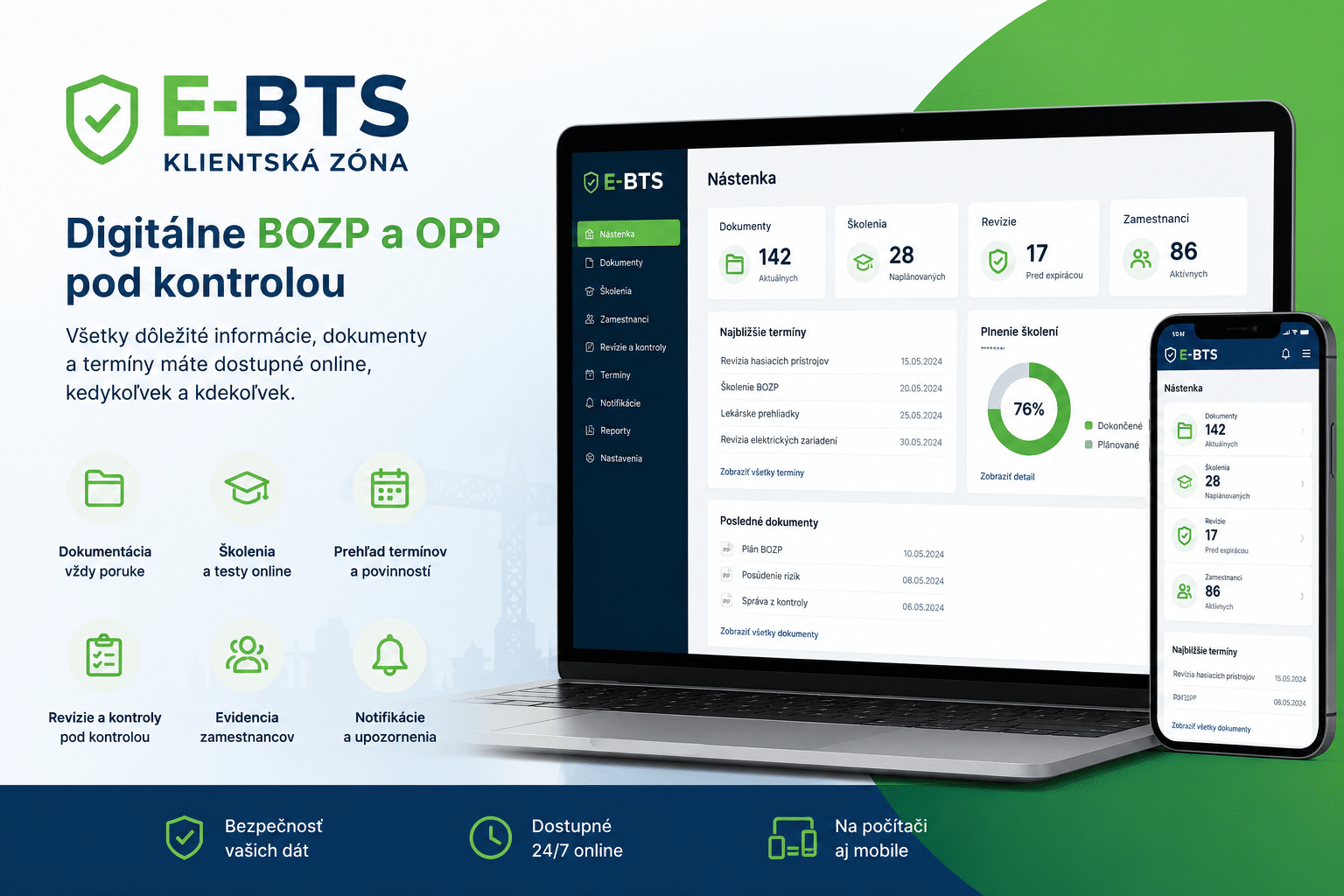 Prehľad dashboardu E-BOZP systému pre technikov a správcov